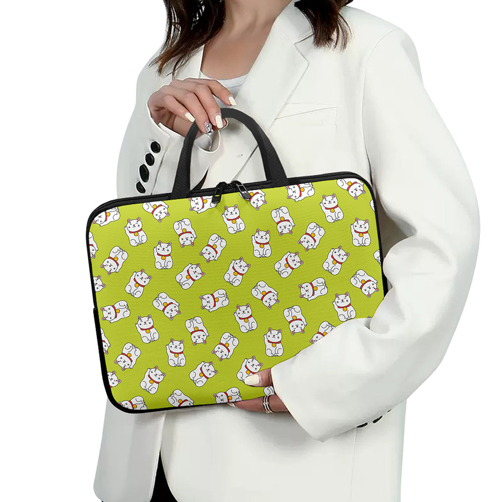 Japanese Lucky Cat Cartoon Print Laptop Sleeve With Handle