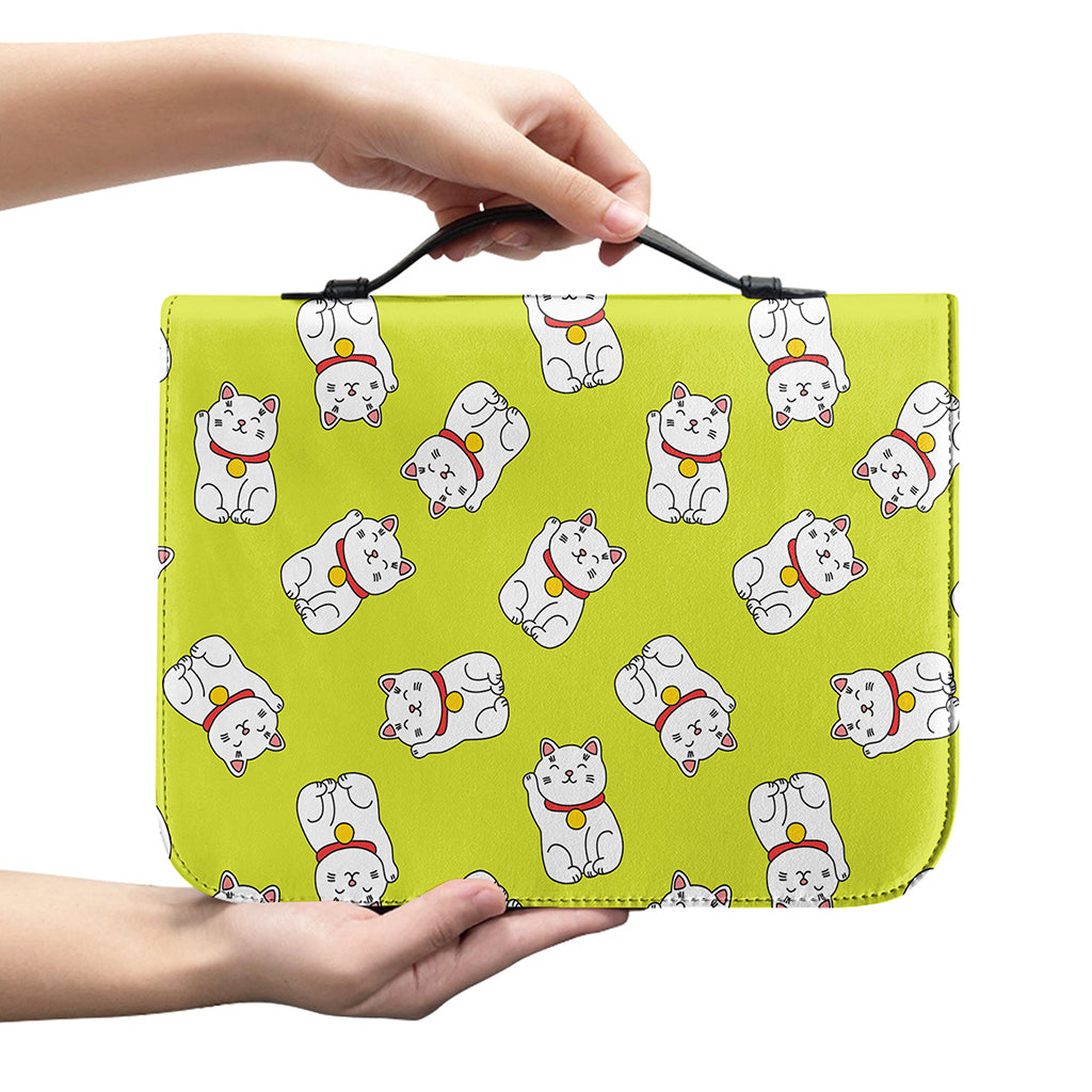 Japanese Lucky Cat Cartoon Print Leather Bible Cover