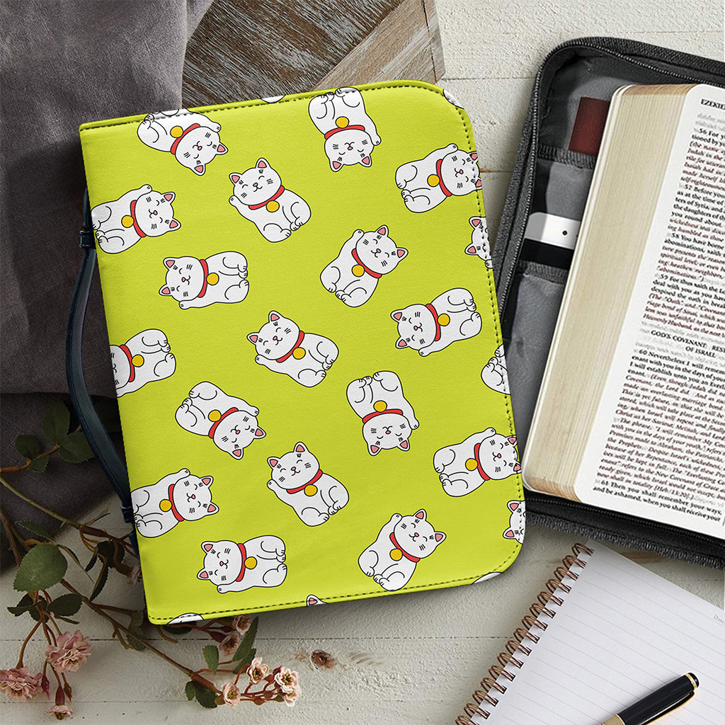 Japanese Lucky Cat Cartoon Print Leather Bible Cover