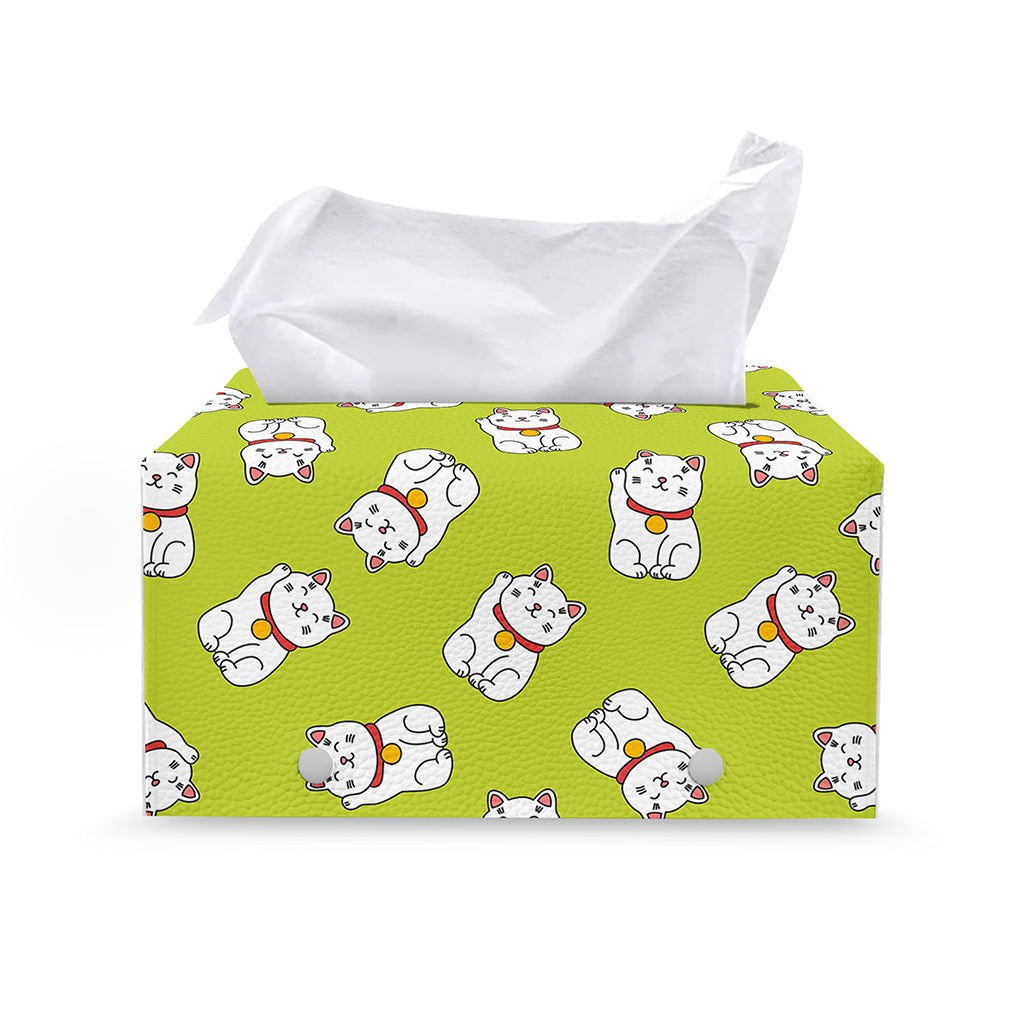 Japanese Lucky Cat Cartoon Print Leather Tissue Box Cover