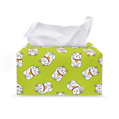 Japanese Lucky Cat Cartoon Print Leather Tissue Box Cover