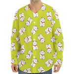 Japanese Lucky Cat Cartoon Print Long Sleeve Baseball Jersey