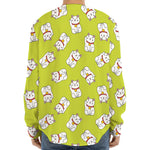 Japanese Lucky Cat Cartoon Print Long Sleeve Baseball Jersey