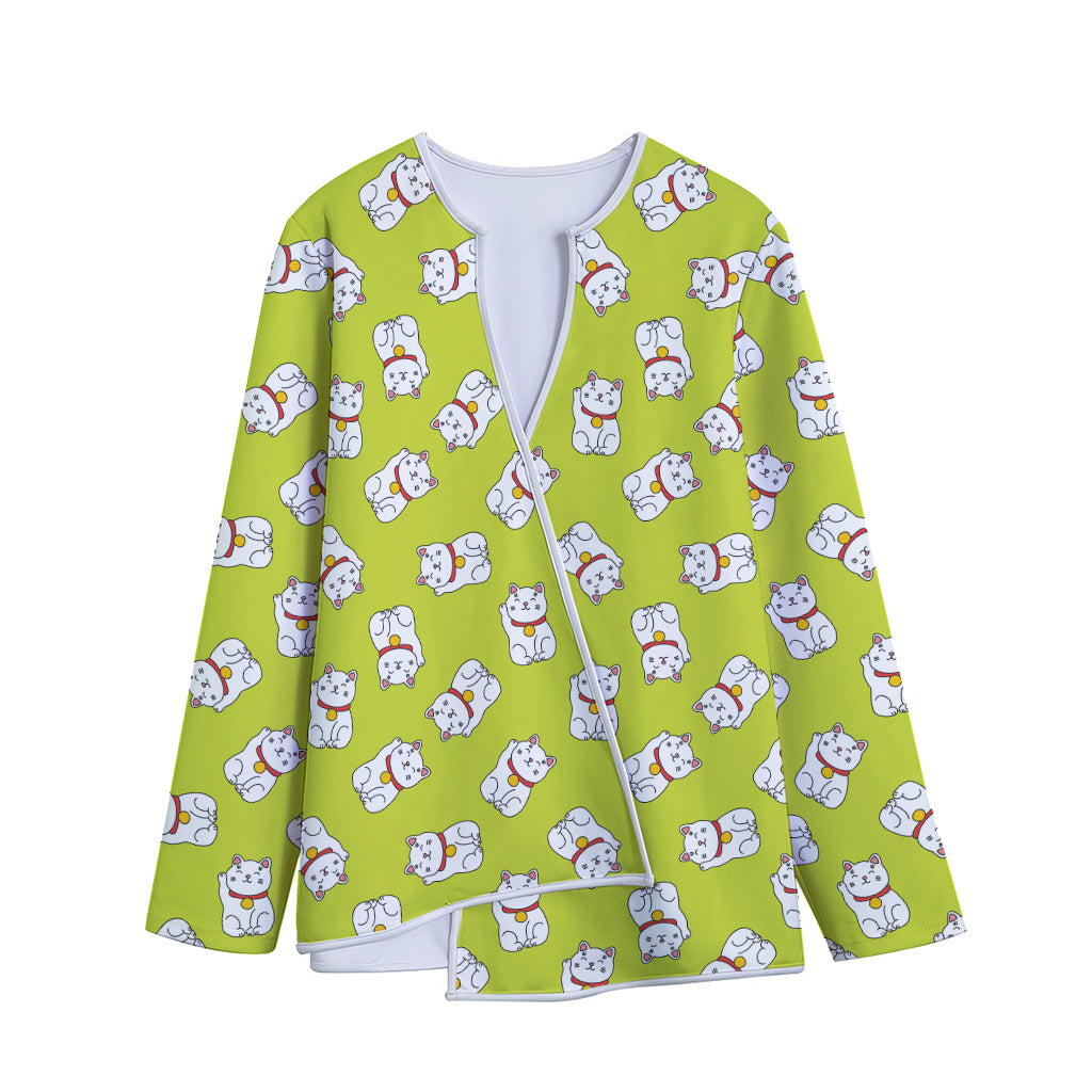 Japanese Lucky Cat Cartoon Print Long Sleeve Short Coat
