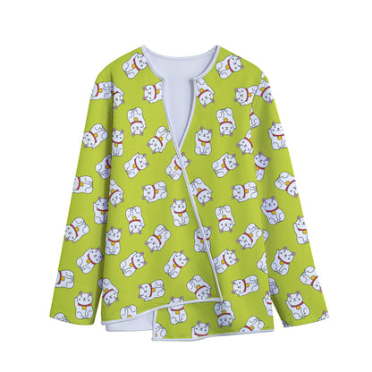 Japanese Lucky Cat Cartoon Print Long Sleeve Short Coat