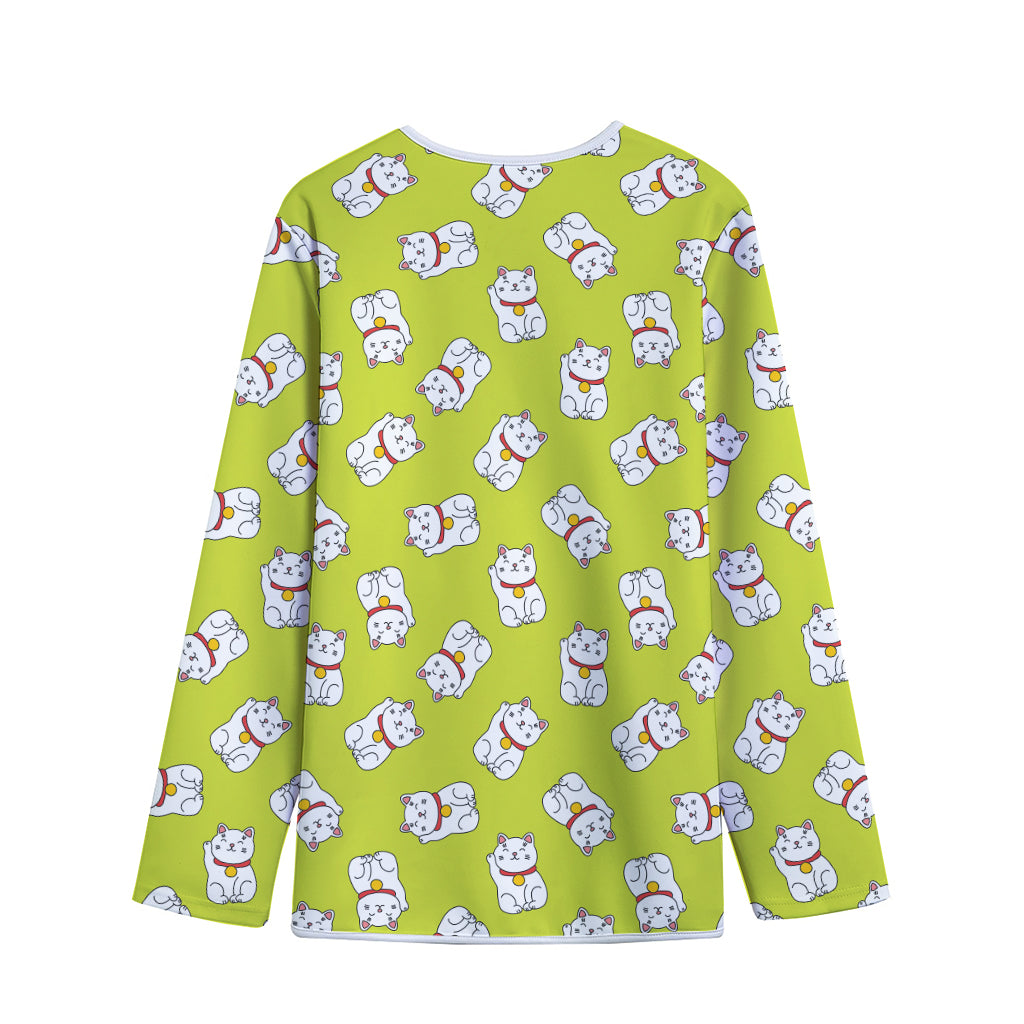 Japanese Lucky Cat Cartoon Print Long Sleeve Short Coat