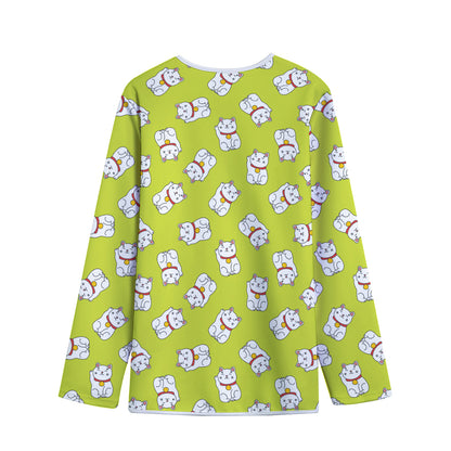 Japanese Lucky Cat Cartoon Print Long Sleeve Short Coat