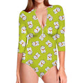 Japanese Lucky Cat Cartoon Print Long Sleeve Swimsuit
