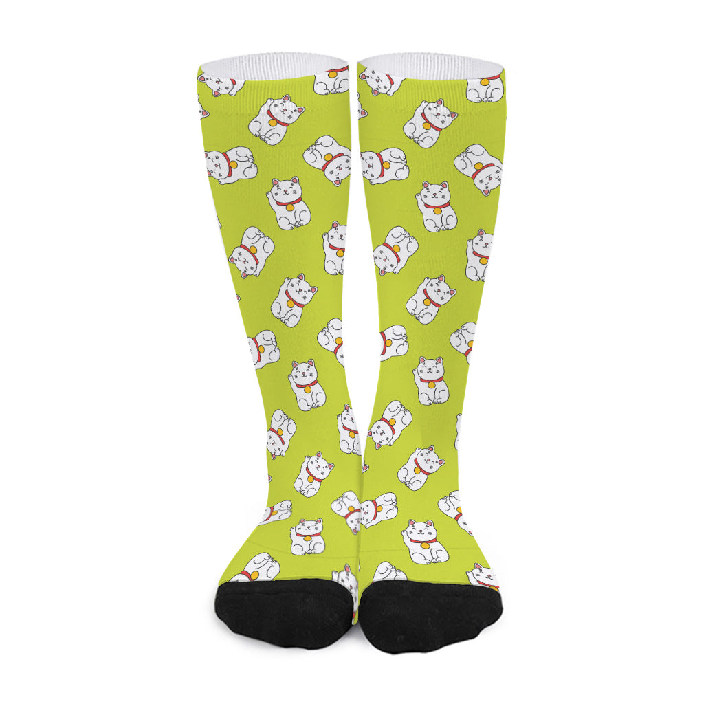 Japanese Lucky Cat Cartoon Print Long Socks