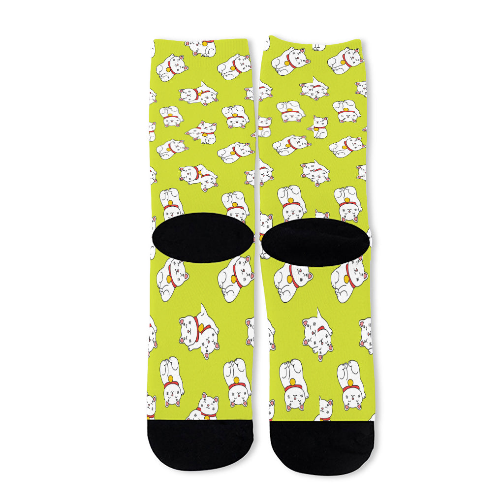 Japanese Lucky Cat Cartoon Print Long Socks