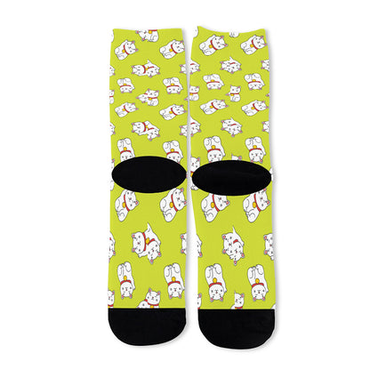 Japanese Lucky Cat Cartoon Print Long Socks