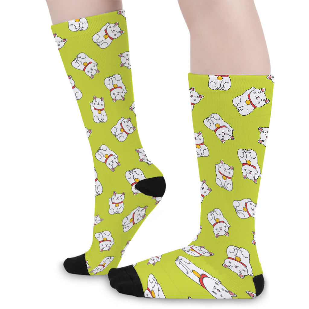 Japanese Lucky Cat Cartoon Print Long Socks