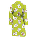 Japanese Lucky Cat Cartoon Print Men's Bathrobe