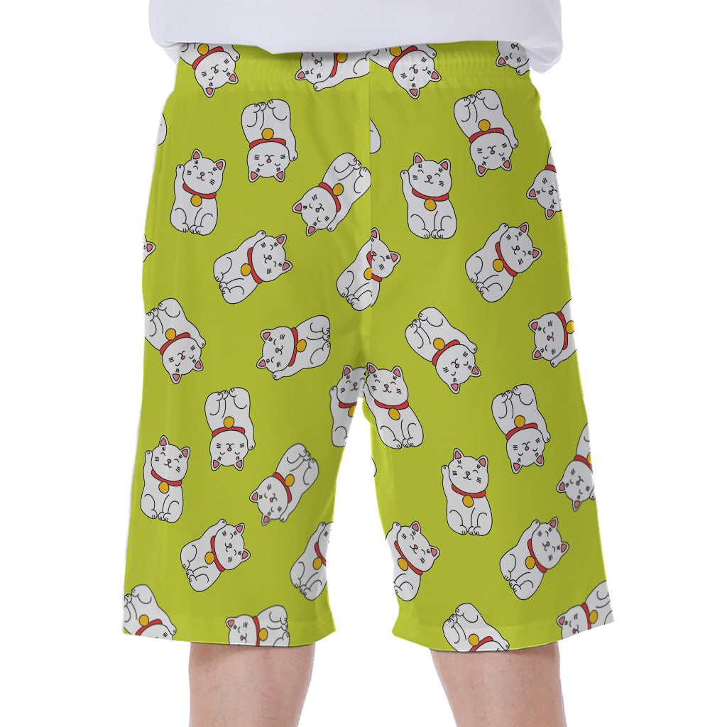 Japanese Lucky Cat Cartoon Print Men's Beach Shorts