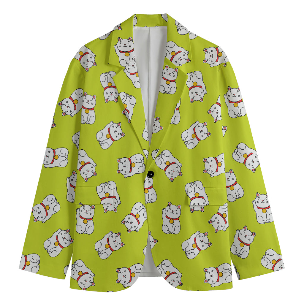 Japanese Lucky Cat Cartoon Print Men's Blazer