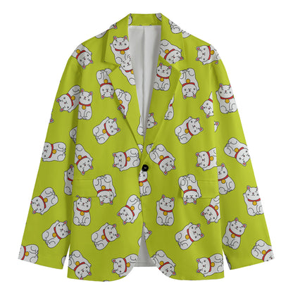 Japanese Lucky Cat Cartoon Print Men's Blazer