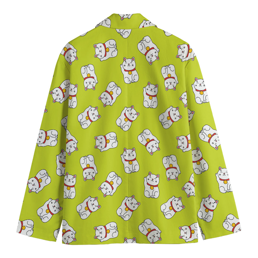 Japanese Lucky Cat Cartoon Print Men's Blazer