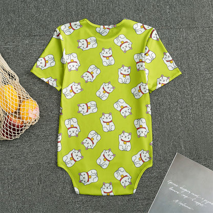 Japanese Lucky Cat Cartoon Print Men's Bodysuit