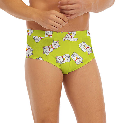 Japanese Lucky Cat Cartoon Print Men's Briefs