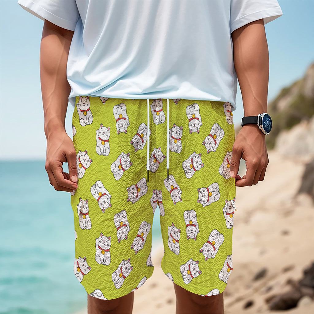 Japanese Lucky Cat Cartoon Print Men's Cargo Shorts