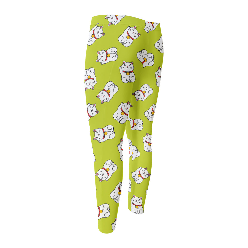 Japanese Lucky Cat Cartoon Print Men's Compression Pants