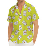 Japanese Lucky Cat Cartoon Print Men's Deep V-Neck Shirt