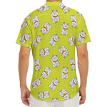 Japanese Lucky Cat Cartoon Print Men's Deep V-Neck Shirt
