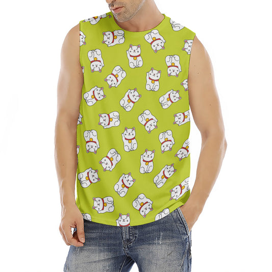 Japanese Lucky Cat Cartoon Print Men's Fitness Tank Top