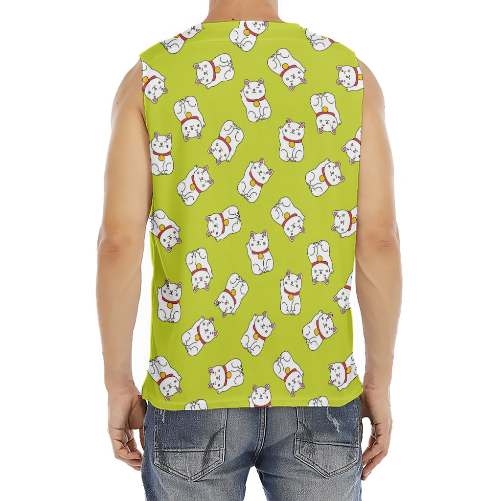 Japanese Lucky Cat Cartoon Print Men's Fitness Tank Top