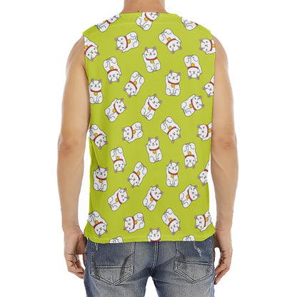 Japanese Lucky Cat Cartoon Print Men's Fitness Tank Top