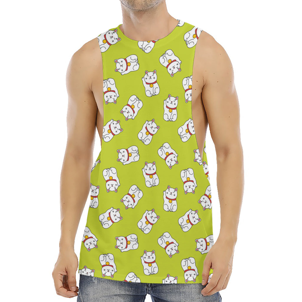 Japanese Lucky Cat Cartoon Print Men's Muscle Tank Top