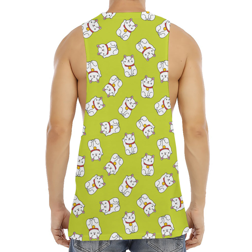 Japanese Lucky Cat Cartoon Print Men's Muscle Tank Top