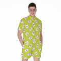 Japanese Lucky Cat Cartoon Print Men's Romper
