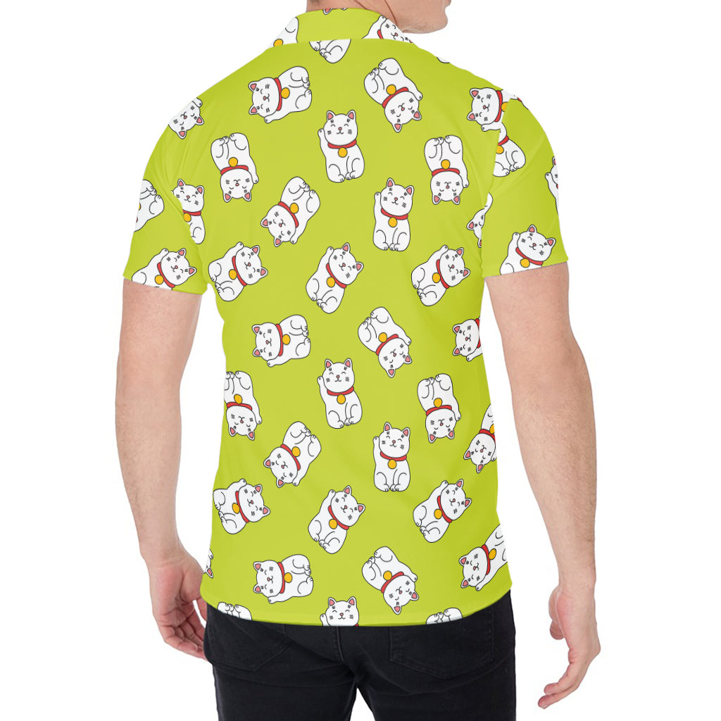 Japanese Lucky Cat Cartoon Print Men's Shirt