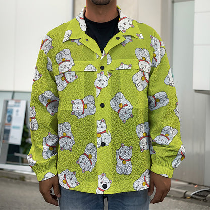 Japanese Lucky Cat Cartoon Print Men's Shirt Jacket