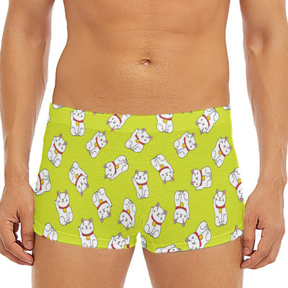 Japanese Lucky Cat Cartoon Print Men's Short Boxer Briefs