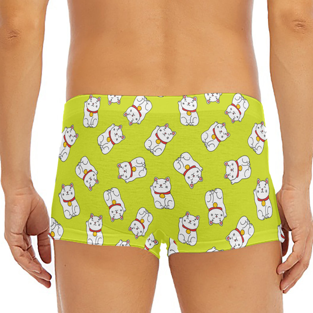 Japanese Lucky Cat Cartoon Print Men's Short Boxer Briefs