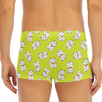 Japanese Lucky Cat Cartoon Print Men's Short Boxer Briefs