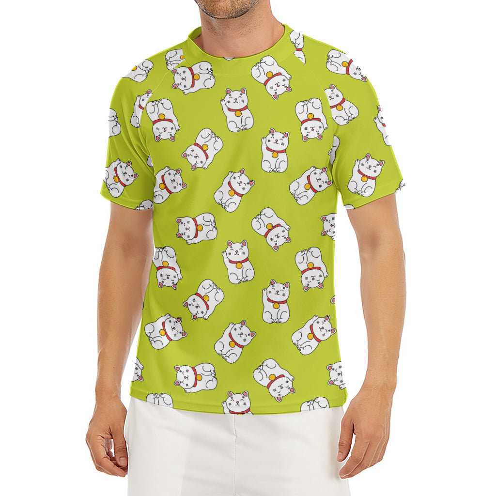 Japanese Lucky Cat Cartoon Print Men's Short Sleeve Rash Guard