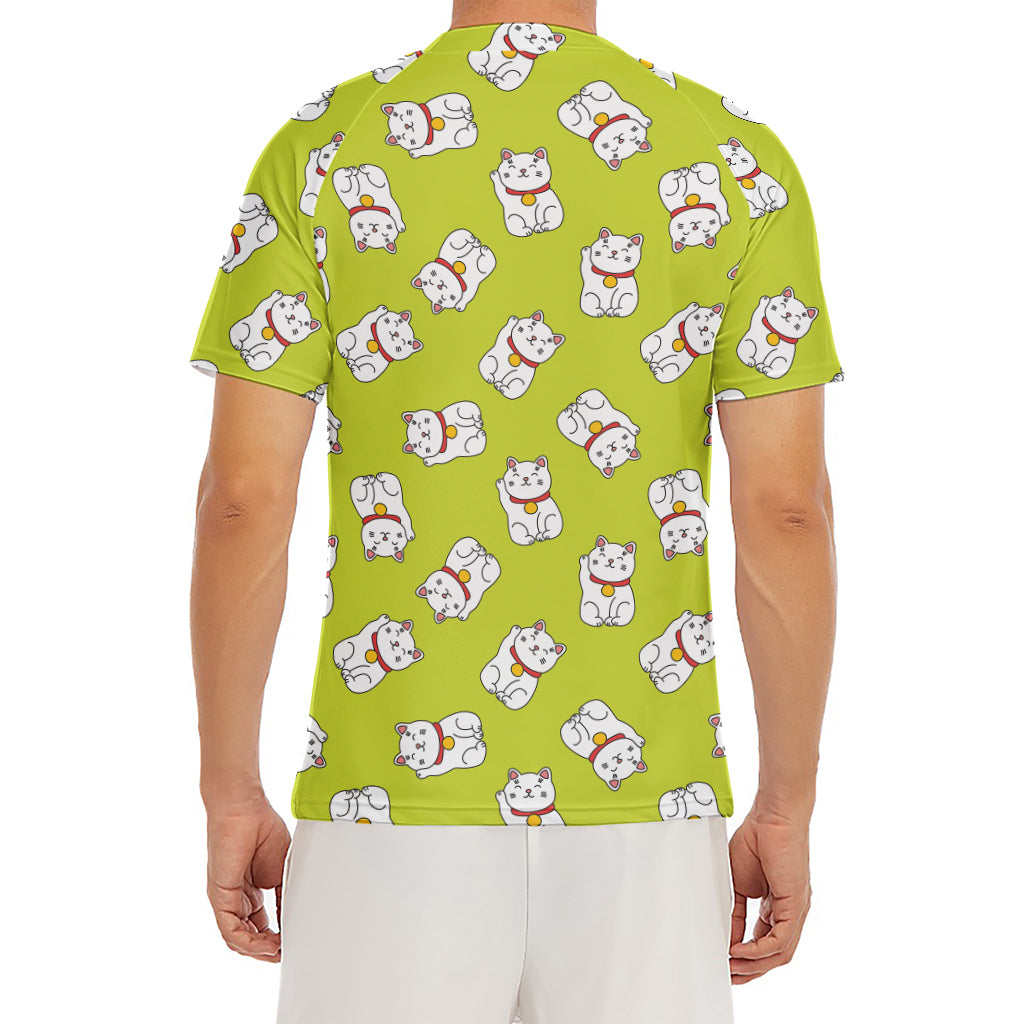 Japanese Lucky Cat Cartoon Print Men's Short Sleeve Rash Guard