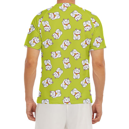 Japanese Lucky Cat Cartoon Print Men's Short Sleeve Rash Guard