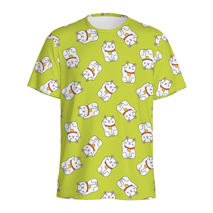 Japanese Lucky Cat Cartoon Print Men's Sports T-Shirt