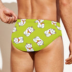 Japanese Lucky Cat Cartoon Print Men's Swim Briefs