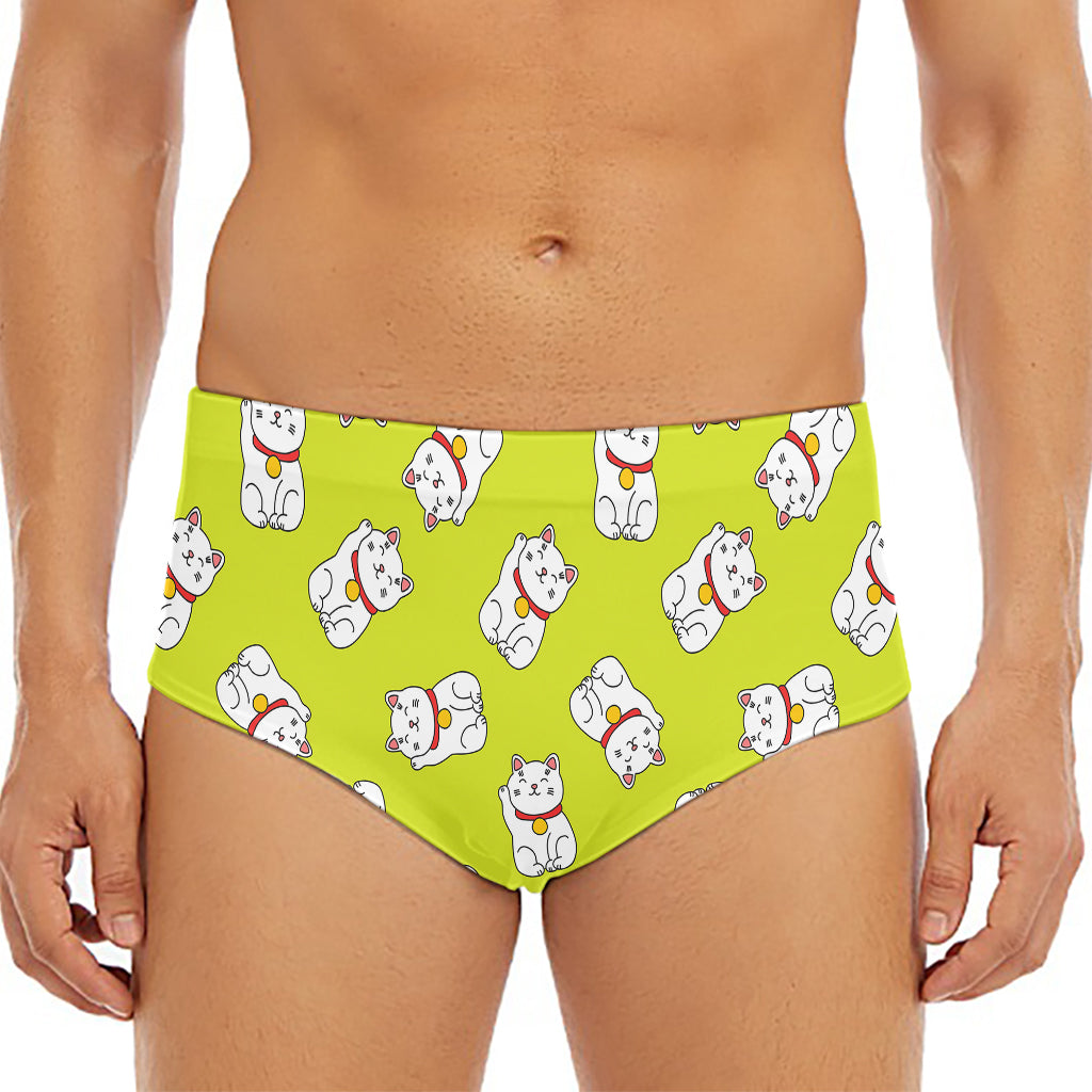 Japanese Lucky Cat Cartoon Print Men's Triangle Swim Briefs