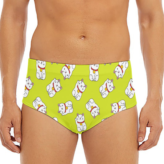Japanese Lucky Cat Cartoon Print Men's Triangle Swim Briefs