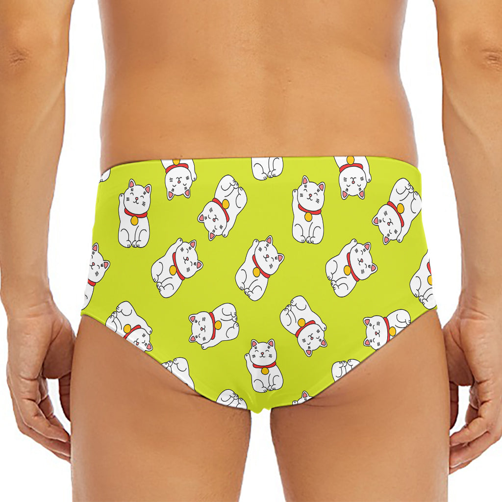 Japanese Lucky Cat Cartoon Print Men's Triangle Swim Briefs