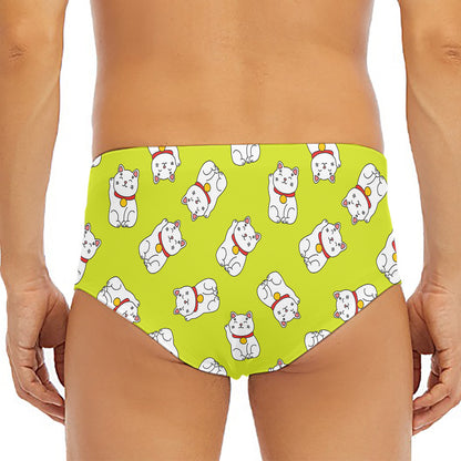 Japanese Lucky Cat Cartoon Print Men's Triangle Swim Briefs