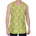 Japanese Lucky Cat Cartoon Print Men's Velvet Tank Top