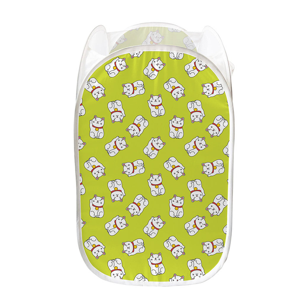 Japanese Lucky Cat Cartoon Print Mesh Laundry Hamper