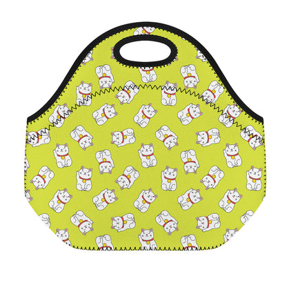 Japanese Lucky Cat Cartoon Print Neoprene Lunch Bag